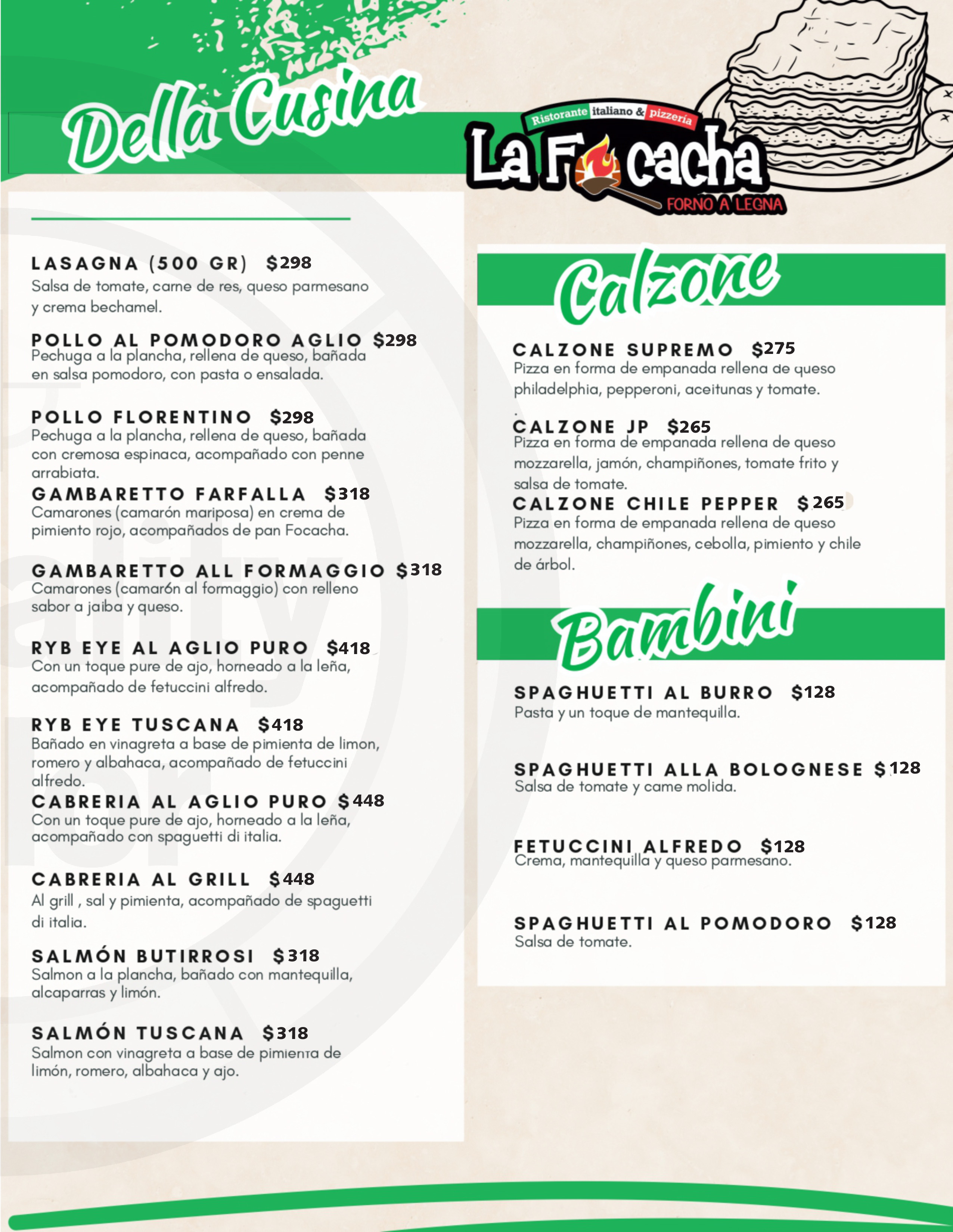 Menú de La Focacha