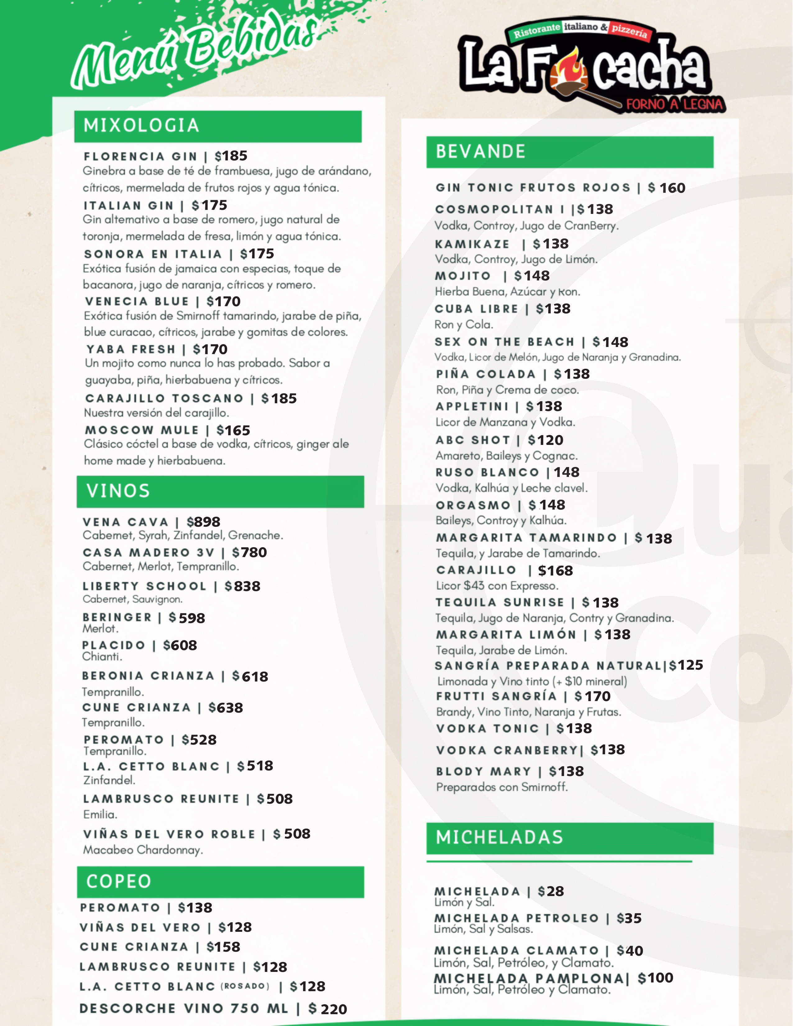 Menú de La Focacha
