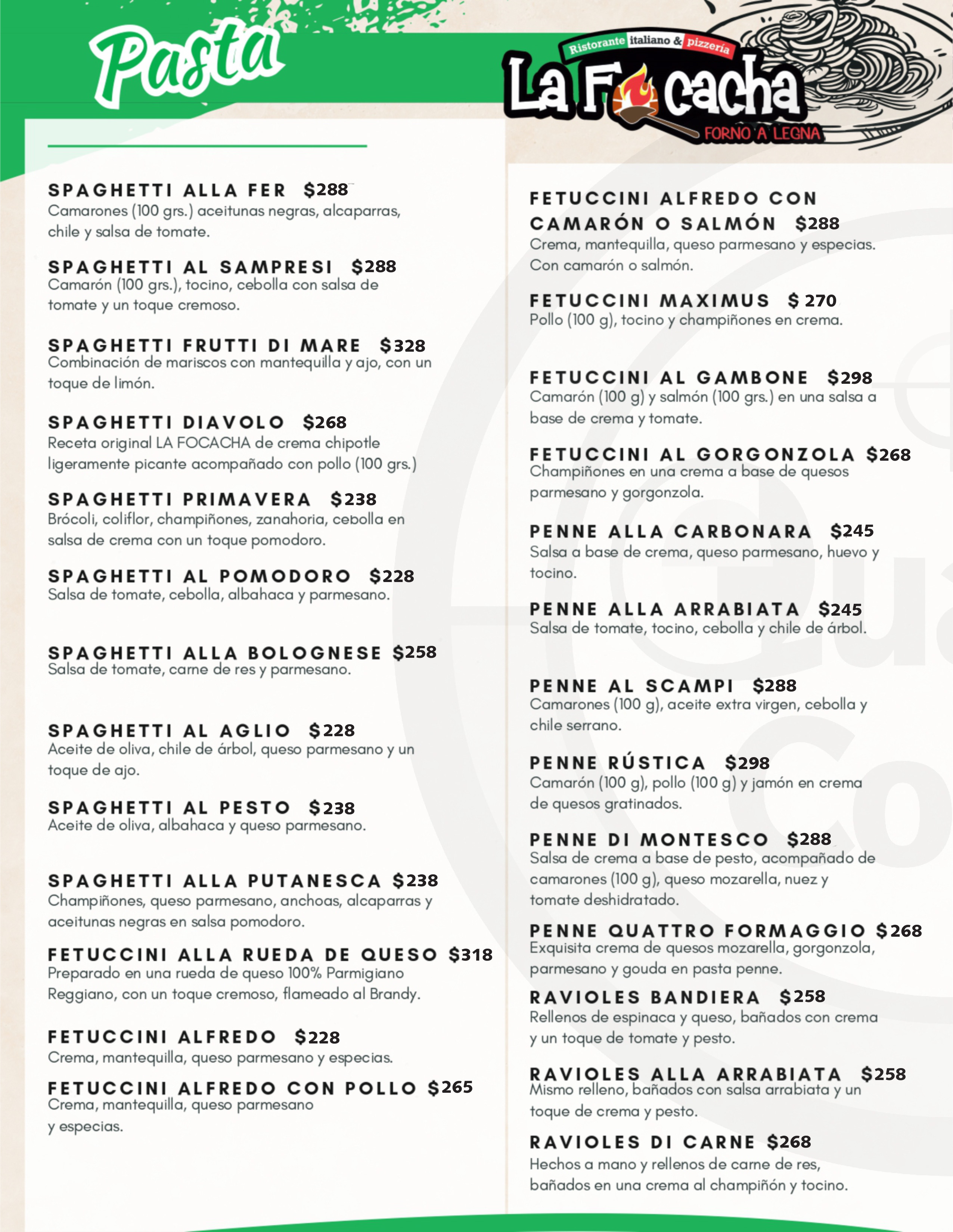 Menú de La Focacha